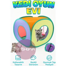 Özbience Renkli Katlanabilir Kedi Oyun Evi ve Toplu Oyuncak Seti
