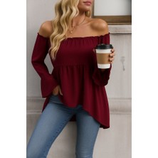 Nova Epoxy Art Kadın Uzun Kollu Madonna Yaka Asimetrik Detaylı Kolları Ispanyol Viskon Bluz