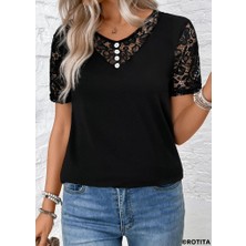 Nova Epoxy Art Kadın Kısa Kollu V Yakalı Önden Düğmeli Viskon Bluz