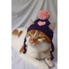 Özbience Pembe Kalpli Örgü Kedi Köpek Şapkası, Evcil Hayvanlar Için Şık Aksesuar