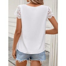 Nova Epoxy Art Kadın Kısa Dantel Kollu Bisiklet Yaka Sandy Bluz