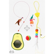 Özbience Tüylü Olta, Tırtıl, Peluş Fare, Sünger Top ve Catnip Avokado Oyun Seti