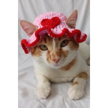 Özbience Kırmızı Kalp Desenli Örgü Evcil Hayvan Şapkası, Sevimli Aksesuar