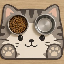 Özbience Kedi Desenli Su Emici Mama ve Su Kabı Altlığı, Anti-Kayma Özelliği
