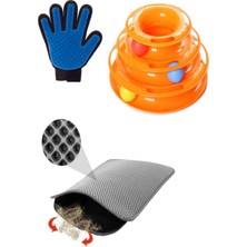 Özbience 3'lü Kedi Tuvalet Paspası, Tüy Toplama Eldiveni ve Oyuncak Seti