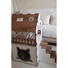 Özbience Büyük Teraslı Kedi Evi Xxl 5kg ve Üzeri Kediler Için Kahve Beyaz