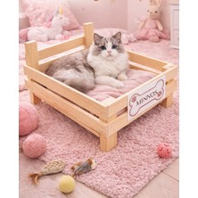 Özbience Doğal Ahşap Kedi Yatağı 50X30X25 Cm, Yükseltilmiş ve Şık Tasarım