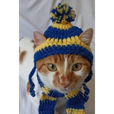 Özbience Sarı Lacivert Tarzda Örgü Evcil Hayvan Şapkası, Sevimli ve Rahat Aksesuar