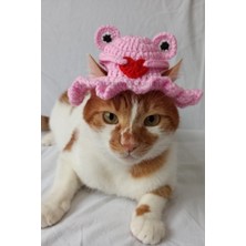 Özbience Kalp Şeklinde Kurbağa Pet Şapkası, Sevgililer Günü Hediye, Örgü Aksesuar