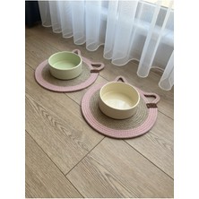 Özbience Pembe Kedi Mama Altlığı, Pamuk Iplik Hasır, Evcil Hayvan Konforu