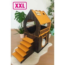 Özbience Konforlu Xxl Teraslı Kedi Evi, 5kg ve Üzeri Kediler Için Turuncu-Kahverengi