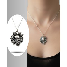 925 Ayar Gümüş Kuru Kafa Kara Gül Tasarım Kadın Kolye Sevgililer Günü Hediye