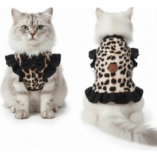 Özbience Leopar Desenli Kız Kedi Fermuar Kazak S Beden