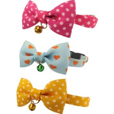 Özbience Şık Papyonlu Kedi Boyun Tasması 3 Lü Set, Ayarlanabilir, Zilli, 17-30 cm