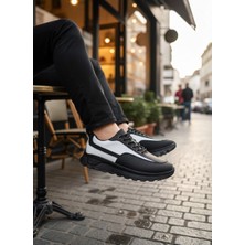 Baybonza BA0246 Siyah Beyaz Parçalı Bağcıklı Yüksek Taban Günlük Erkek Ayakkabı