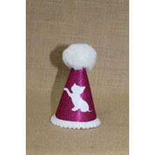 Özbience Fuşya Eva Kedi Doğum Günü Parti Şapkası, Lastikli, Çap 7,5 Cm, Boy 13 cm