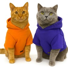 Özbience Turuncu Mor Ikili Pamuklu Hoodie Set Yavru ve Orta Boy Kedilere Özel