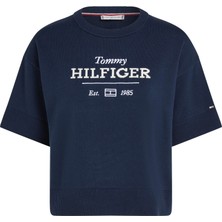 Tommy Hilfiger Kadın Lacivert Tommy Hilfiger Logo C-Neck Cropped, C1G Lacivert Kadın T-Shirt & Polo