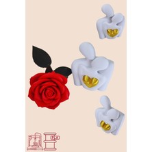 HayalEtGelsin3D Soyut Aşk Figürü Beyaz -Kırmızı Gül