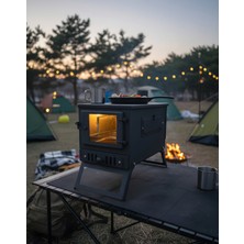 Tepeden Tırnağa KUZİNELİ Katlanır 2MM Çelikten Çift Tarafı Camlı Kül Hazneli Kamp Sobası. Çantalı Tepedentırnağa Soba