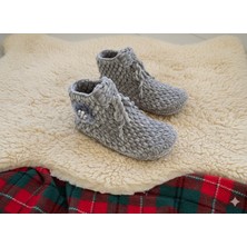 Evr Pasaj El Örgüsü Gri Kaymaz Tabanlı Ev Patiği-Panduf 38 Numara