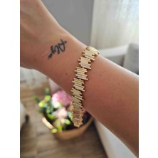 Xuping Jewelry Özel Seri Gold Çubuk Detaylı Taşlı Çelik Bileklik