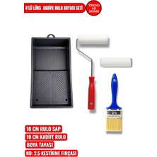 Trend Ak Home 4’lü Lüks Boyacı Seti | 10 cm Kadife Rulo Sap + 10 cm Yedek Kadife Rulo + No:2.5 Kestirme Fırça + Boya Tavası