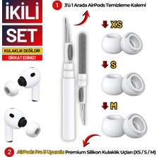Ewec Pro 3.Nesil Uyumlu Premium Silikon Kulaklık Uçları (XS,S,M) ve 3 in 1 Kulaklık Temizleme Kalemi Seti