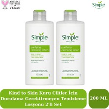 Simple Hassas Ciltler İçin Arındırıcı Durulama Gerektirmeyen Makyaj Temizleme Losyon 200 ml 2'li Set