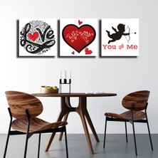 Tilki Dünyası Sevgililer Gününe Özel 3 Parça Kanvas Tablo Seti - Sen ve Ben Tasarımlı - Aşk Temalı