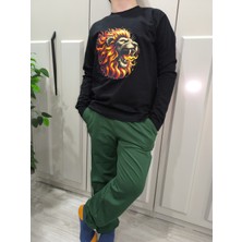 Pidal Giyim Alevli Aslan Baskılı Pamuklu Uzun Kollu Erkek Çocuk Eşofman Takımı