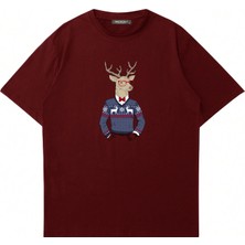 Mad&Calf Unisex Deer Guy Baskılı Bisiklet Yaka Oversize Tshirt
