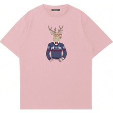 Mad&Calf Unisex Deer Guy Baskılı Bisiklet Yaka Oversize Tshirt