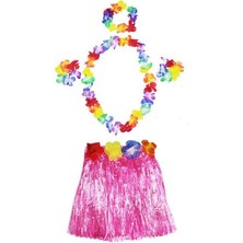 Go İthalat Luau Aloha Hawaii  Kolye Etek Taç ve Bileklik Seti Pembe (5473)