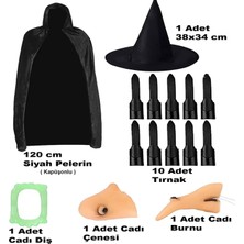 Go İthalat Siyah Kapüşonlu Pelerin 120 cm Tırnaklar Diş Çene Burun ve Şapka Seti (5473)