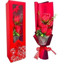 YELİZ Ylz Xc-54 Kutulu Kırmızı Gül Buketi 6 Gül Yapay Çiçek
