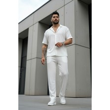 Fifty Color Unisex Trend Bürümcük Krinkıl Kumaş Yazlık Likralı Kısa Kol Gömlek ve Eşofman Takım