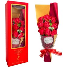 YELİZ Ylz Xc-53 Kutulu Kırmızı Gül Buketi 9 Gül Yapay Çiçek