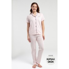 Pierre Cardin Kadın Gömlek Pijamsı Takımı Lisanslı Ürün Pamuklu Modal Kumaş Kısa Kol