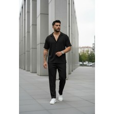 Fifty Color Unisex Trend Bürümcük Krinkıl Kumaş Yazlık Likralı Kısa Kol Gömlek ve Eşofman Takım