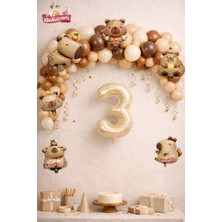Boho Baby Ayıcık 9 Lu Capybara  Yaş Balon Dekor Doğum Günü Parti Seti Süsü