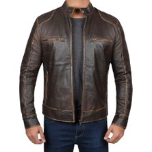 Nyc Giyim Tekstil Erkek Eskitme Hakiki Kuzu Derisi Deri Ceket, Fermuarlı, Eskitme Silme Şeritli, Saten Astarlı