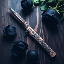 M Mazzanti Gül Desenli Gravürlü Çelik Çakı