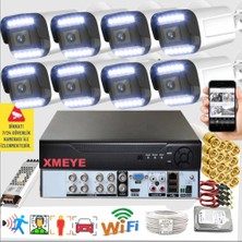 Bises 8 Li Araç Insan Yüz Tanımalı Hareket Algılayan 5 Mp Lens 12 Warm LED Gece Renkli Kamera Seti 3312W