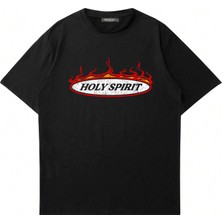 Mad&Calf Unisex Holy Spirit Baskılı Bisiklet Yaka Oversize Tshirt