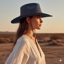 Reva Kadın Kahverengi Hasır Kovboy Şapka – Ayarlanabilir Ipli, Günlük