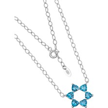 BymissMücevherat ‘aşkın Fısıltısı’ Mekik Zincir Gerdanlık Kolye Akuamarin Kalp Taşlı 925 Ayar Gümüş