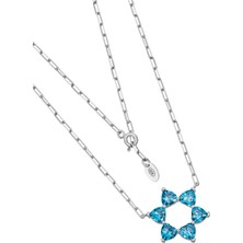 BymissMücevherat ‘aşkın Fısıltısı’ Ataç Zincir Gerdanlık Kolye Akuamarin Kalp Taşlı 925 Ayar Gümüş