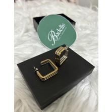 Stainless Steel Badelis Çelik Iki Renk Kare Halka Küpe