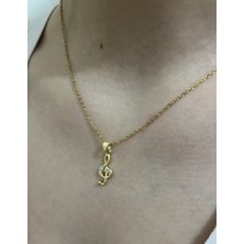 Stainless Steel Badelis Çelik Gold Zirkon Taş Detaylı Sol Anahtarı Kolye